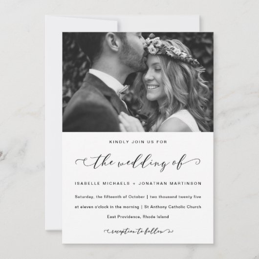 書エレガント道の白黒結婚写真 招待状 (正面)