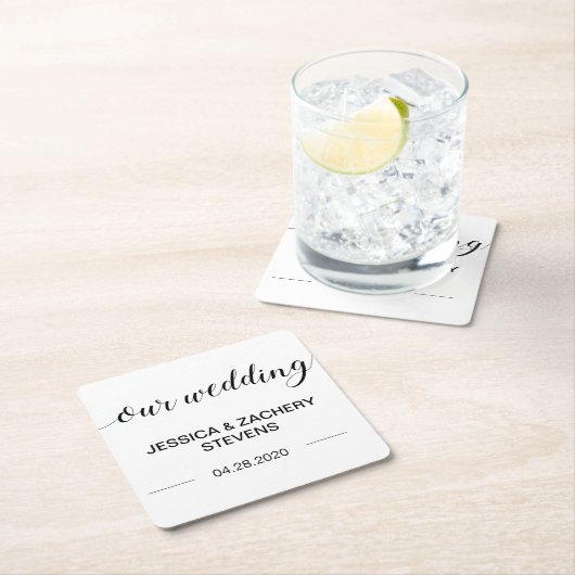 書エレガント道の白黒結婚文字 スクエアペーパーコースター (インサイチュ)