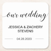 書エレガント道の白黒結婚文字 スクエアペーパーコースター (正面)