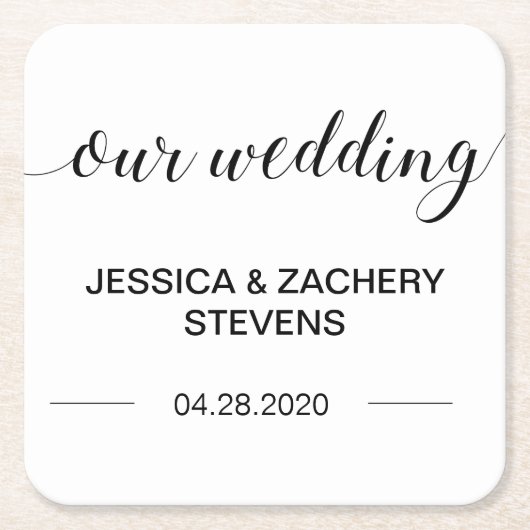 書エレガント道の白黒結婚文字 スクエアペーパーコースター (正面)
