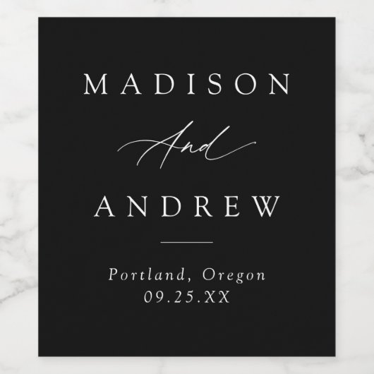 書エレガント道の白黒結婚文字 ワインラベル (シングルラベル)