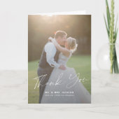 書エレガント道の花嫁と花婿の写真結婚の サンキューカード (正面)