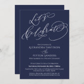 書エレガント道はネイビ祝ーブルー 招待状 (正面/裏面)