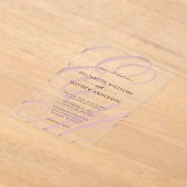 書エレガント道ほこりっぽいピンクのモノグラム結婚ズ アクリル招待状 (レイダウン)