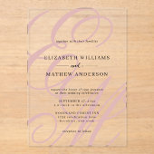 書エレガント道ほこりっぽいピンクのモノグラム結婚ズ アクリル招待状 (正面)