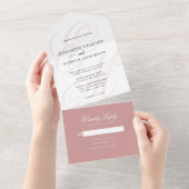 書エレガント道ほこりっぽいピンクのモノグラム結婚ズ オールインワン招待状 (貼ってはがせる)