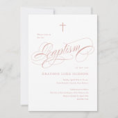 書エレガント道ほこりっぽいピンクの女の子のバプテスマ 招待状 (正面)