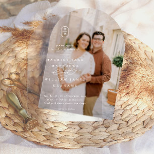 書エレガント道イニシャルホワイトアー結婚チ アクリル招待状