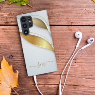 書エレガント道イニシャル金ゴールド白 SAMSUNG GALAXY S22 ULTRAケース