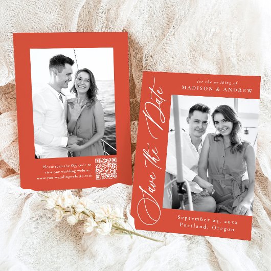 書エレガント道オレンジ色の写真QRコード結婚s セーブザデート