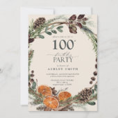 書エレガント道オ素朴レンジ100誕生日 招待状 (正面)
