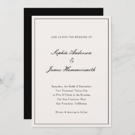 書エレガント道クリームホワイト結婚ブラック 招待状