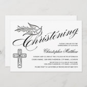 書エレガント道クロスと鳩《キリスト教》洗礼式や命名式 招待状 (正面/裏面)