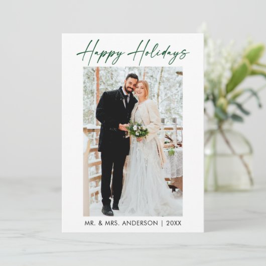 書エレガント道グリーンインクスクリプト写真結婚の シーズンカード (スタンド正面)