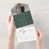 書エレガント道グリーンフォト結婚ズ オールインワン招待状 (貼ってはがせる)