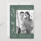 書エレガント道グリーンフォトQRコード結婚 セーブザデート (正面)