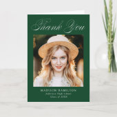 書エレガント道グリーン写真卒業 サンキューカード (正面)