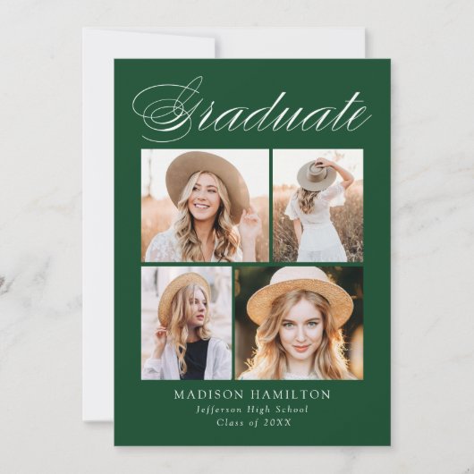 書エレガント道グリーン4写真卒業 案内状 (正面)