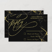 書エレガント道ゴールデンの結婚大理石 出欠カード (正面/裏面)