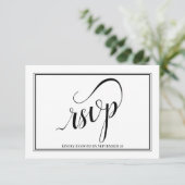 書エレガント道シンプルブラック&ホワイト結婚ズ 出欠カード (スタンド正面)