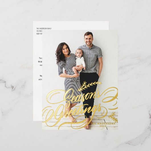 書エレガント道シーズンの挨拶の写真 箔シーズンポストカード (正面/裏面)