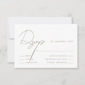 書エレガント道セージ緑の結婚食事 出欠カード (正面)