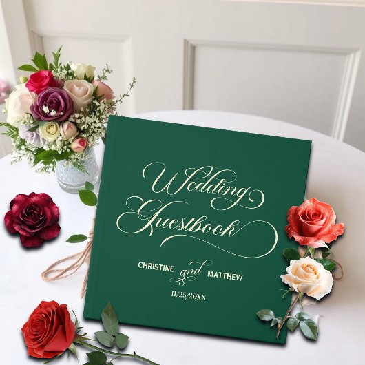 書エレガント道ティール（緑がかった色）結婚の ゲストブック