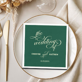 書エレガント道ティール（緑がかった色）結婚の スタンダードカクテルナプキン