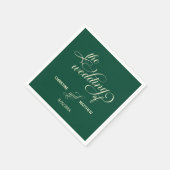 書エレガント道ティール（緑がかった色）結婚の スタンダードカクテルナプキン (角)