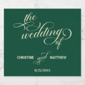 書エレガント道ティール（緑がかった色）結婚の スパークリングワインラベル (シングルラベル)