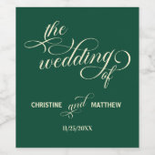 書エレガント道ティール（緑がかった色）結婚の ワインラベル (シングルラベル)