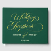 書エレガント道ティール(緑がかった色)結婚金ゴールド ゲストブック (正面)