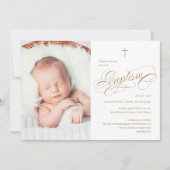 書エレガント道ニュートラル金ゴールド写真バプテスマ 招待状 (正面)