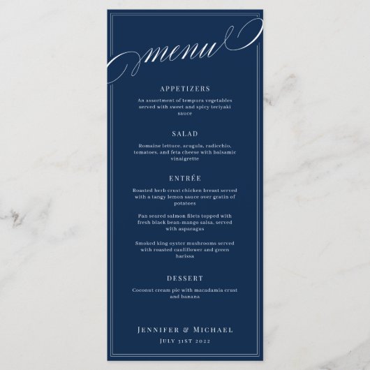 書エレガント道ネイビークラシックル結婚メニュー メニュー (正面)