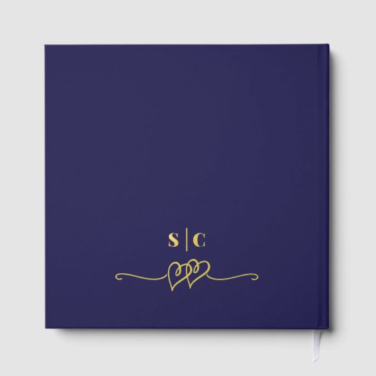 書エレガント道ネイビーブルー&ゴールド結婚フォイル ゲストブック (裏面)