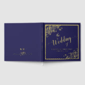 書エレガント道ネイビーブルー&ゴールド結婚フォイル ゲストブック (全面)