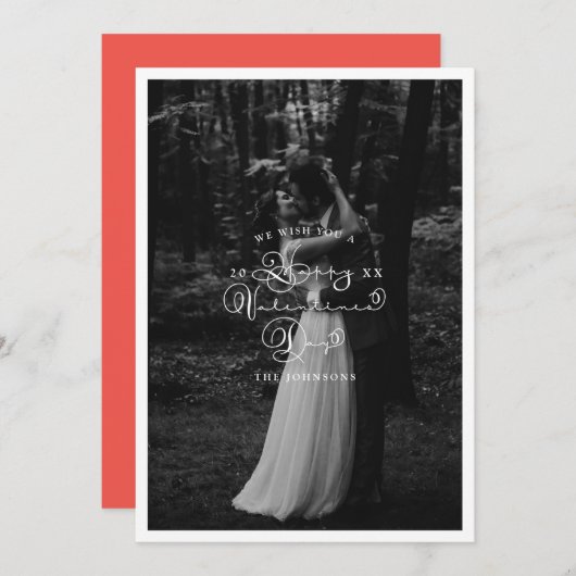 書エレガント道ハッピーバレンタインのホリデーフォト シーズンカード (正面/裏面)