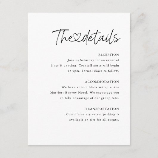 書エレガント道ハート結婚の詳細 エンクロージャーカード (正面)