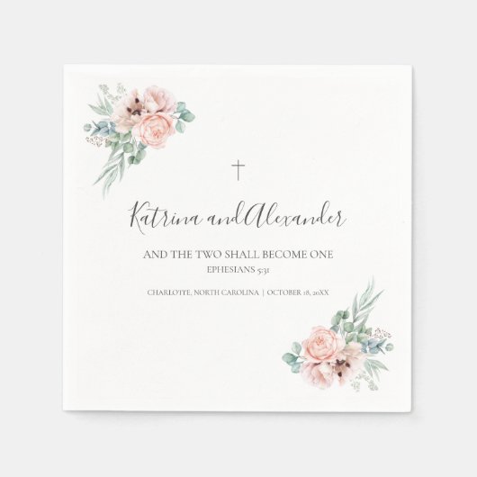 書エレガント道ピンクのフローラ結婚のカクテル スタンダードカクテルナプキン (正面)