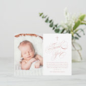 書エレガント道ピンクの女の子の写真バプテスマ サンキューカード (スタンド正面)