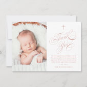 書エレガント道ピンクの女の子の写真バプテスマ サンキューカード (正面)