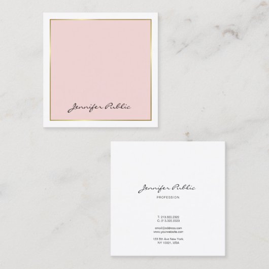 書エレガント道ピンク金ゴールドプレインラグジュアリートレンディー スクエア名刺 (正面/裏面)