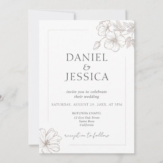 書エレガント道フローラスクリプ結婚ト 招待状 (正面)