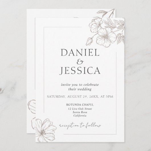 書エレガント道フローラスクリプ結婚ト 招待状 (正面/裏面)