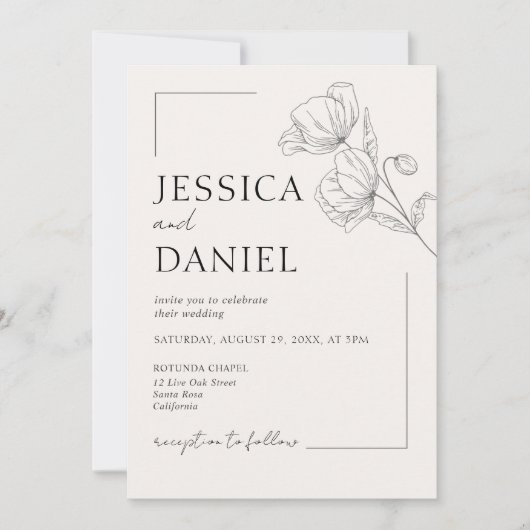 書エレガント道フローラスクリプ結婚ト 招待状 (正面)