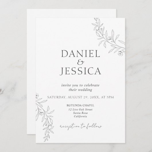 書エレガント道フローラスクリプ結婚ト 招待状 (正面/裏面)