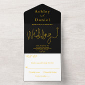 書エレガント道ブラックと金ゴールドモダン結婚ズ オールインワン招待状 (内側)