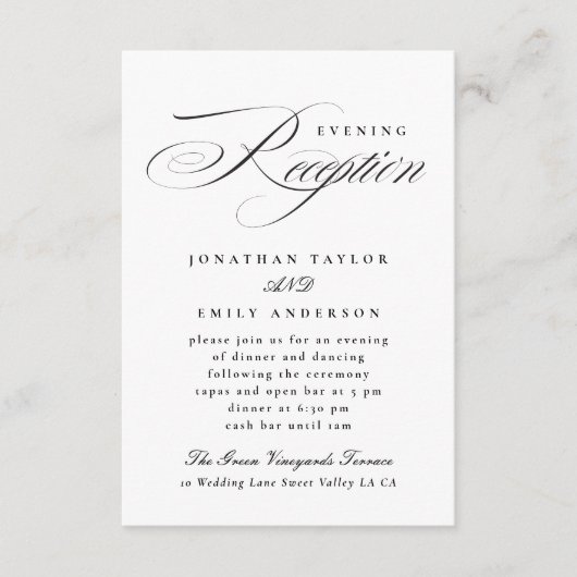 書エレガント道ブラックタイウェディングレセプション エンクロージャーカード (正面)