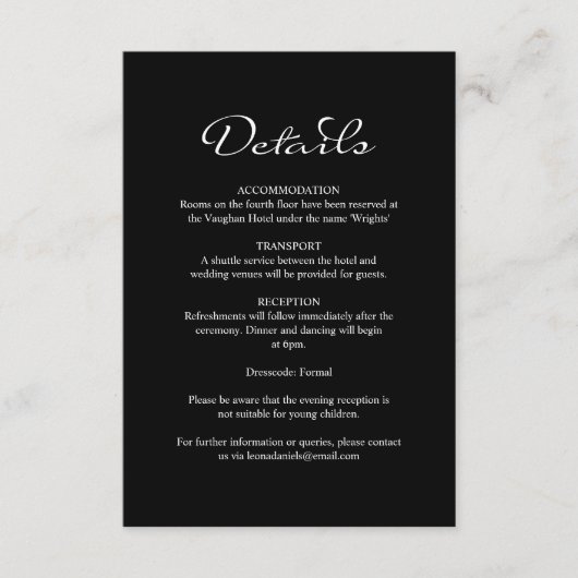 書エレガント道ブラック結婚詳細 エンクロージャーカード (正面)