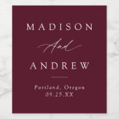 書エレガント道ブルグンディ結婚ズ ワインラベル (シングルラベル)